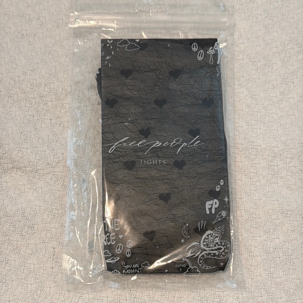 Free People Black Heart Pattern Tights